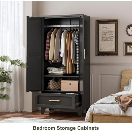 Large Heavy - Duty Metal Wardrobe Cabinet With Drawer - GUANGBAI - Sleep Galleria
