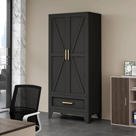 Large Heavy - Duty Metal Wardrobe Cabinet With Drawer - GUANGBAI - Sleep Galleria