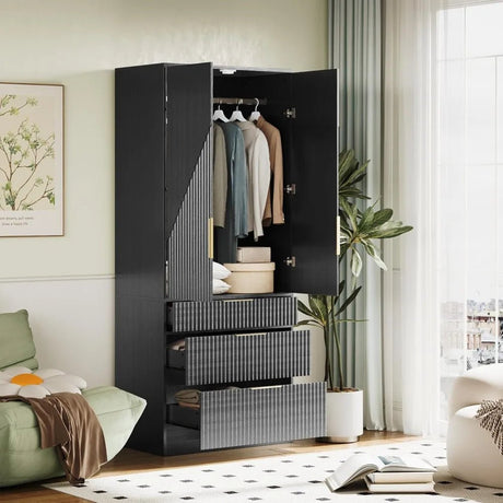 Modern Wooden Wardrobe Armoire Closet With Storage Drawers - GUANGBAI - Sleep Galleria