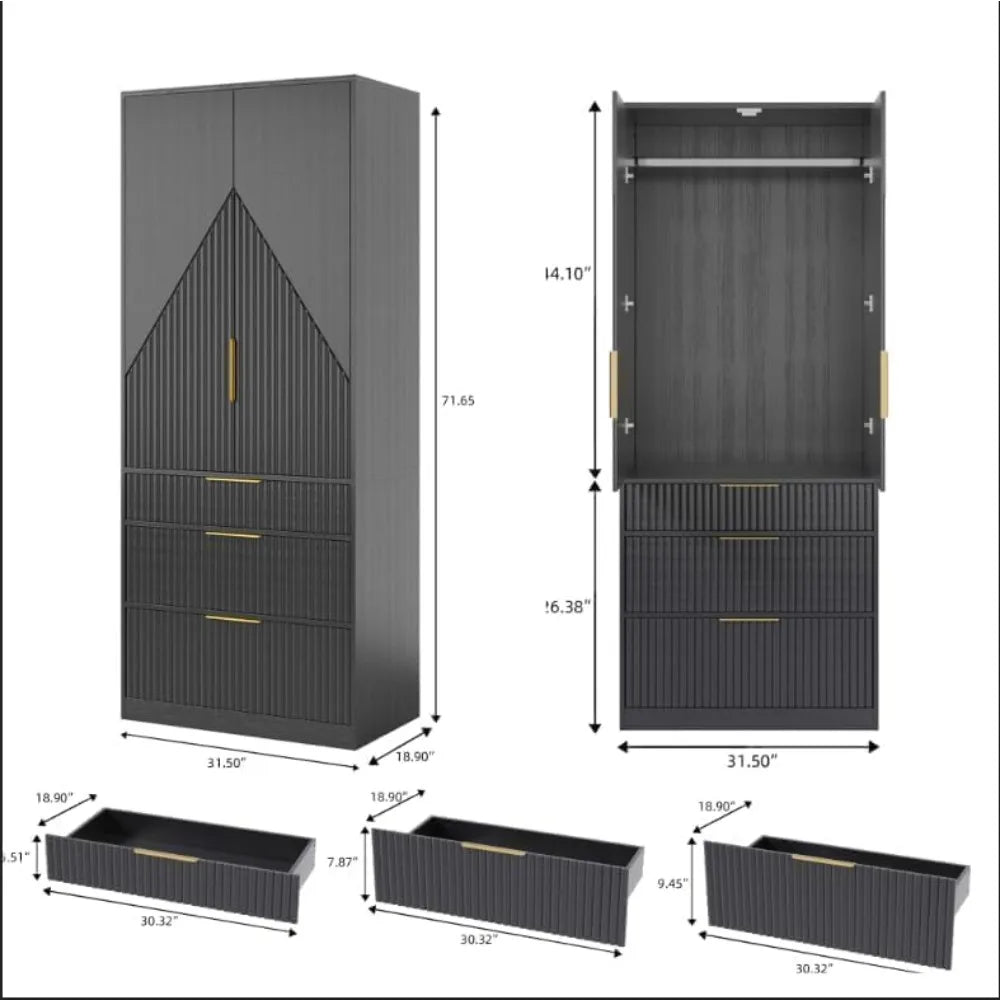 Modern Wooden Wardrobe Armoire Closet With Storage Drawers - GUANGBAI - Sleep Galleria