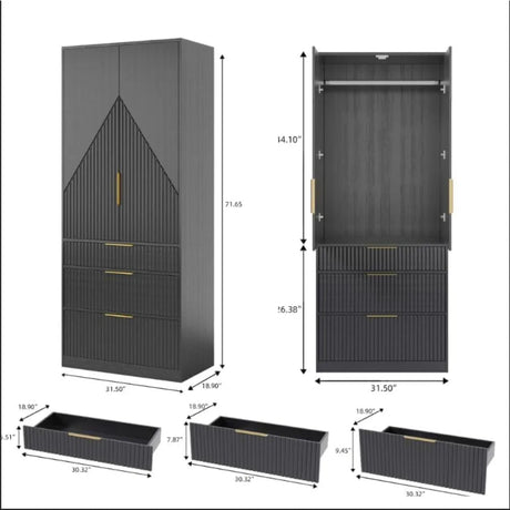 Modern Wooden Wardrobe Armoire Closet With Storage Drawers - GUANGBAI - Sleep Galleria