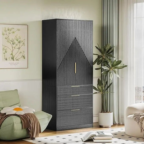 Modern Wooden Wardrobe Armoire Closet With Storage Drawers - GUANGBAI - Sleep Galleria