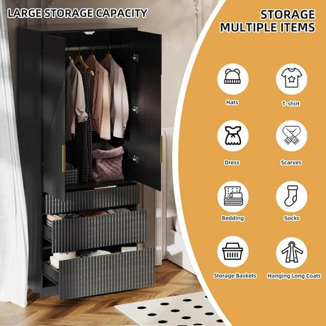 Modern Wooden Wardrobe Armoire Closet With Storage Drawers - GUANGBAI - Sleep Galleria
