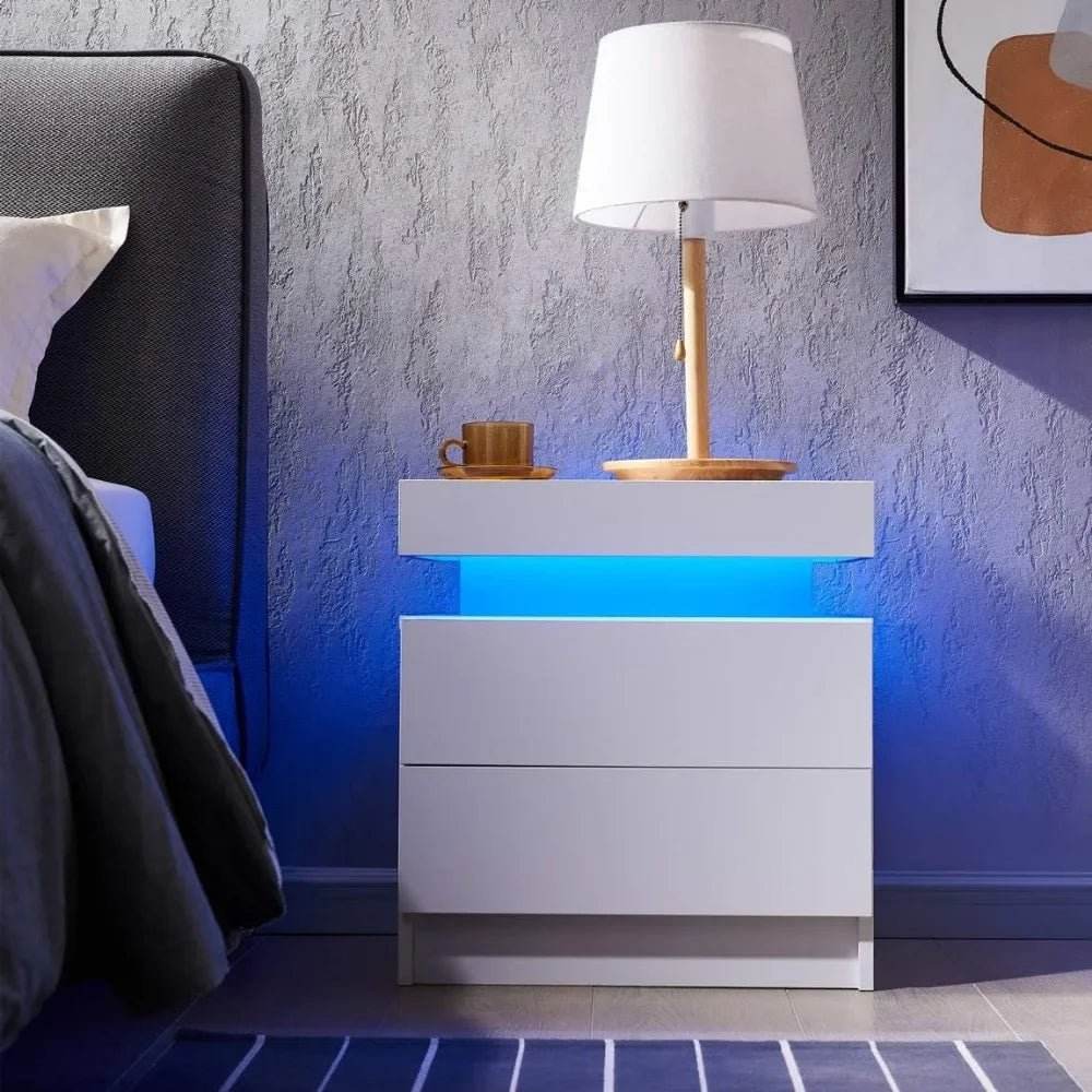 Set of 2 Modern Morocco LED Nightstands With Drawers - Sleep Galleria