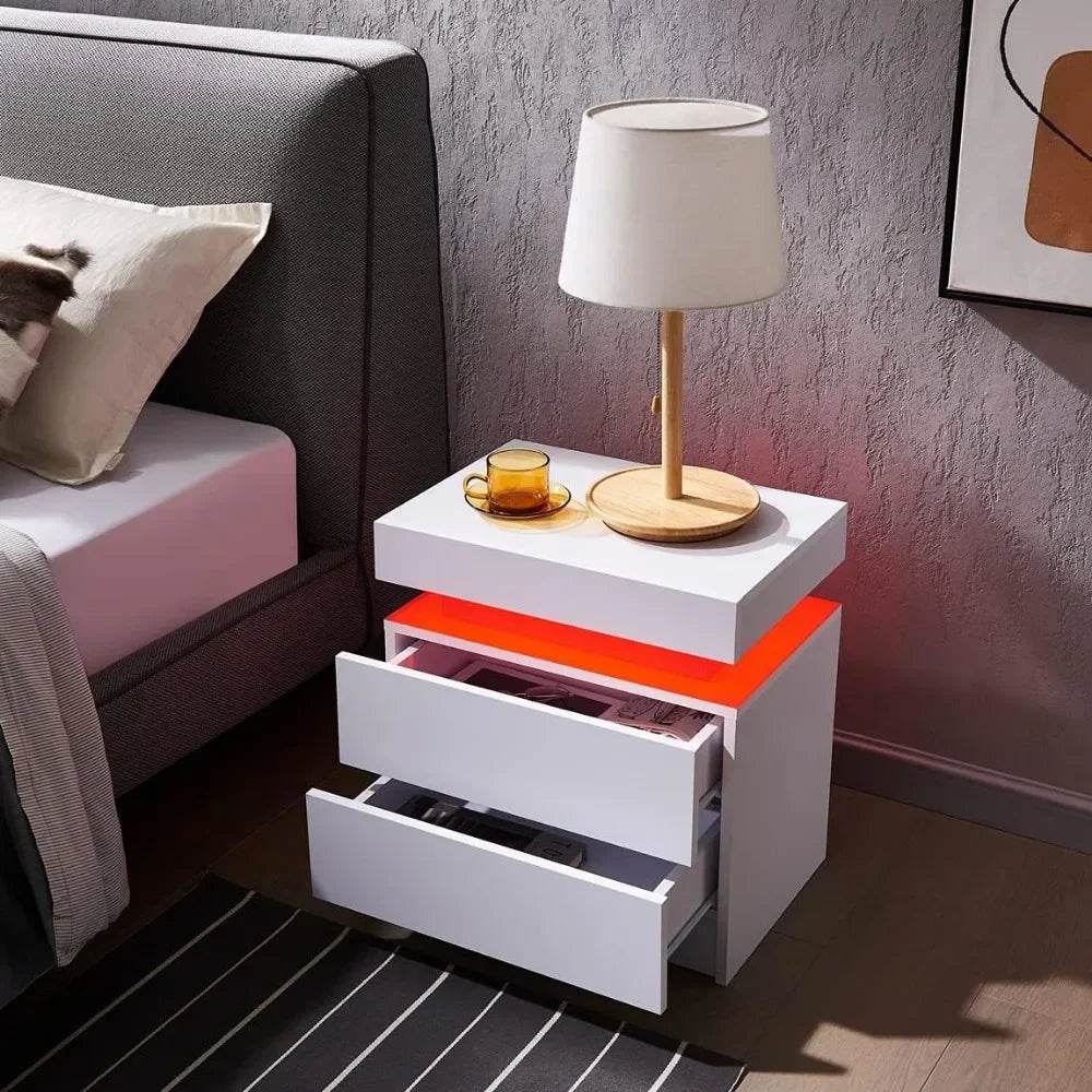 Set of 2 Modern Morocco LED Nightstands With Drawers - Sleep Galleria