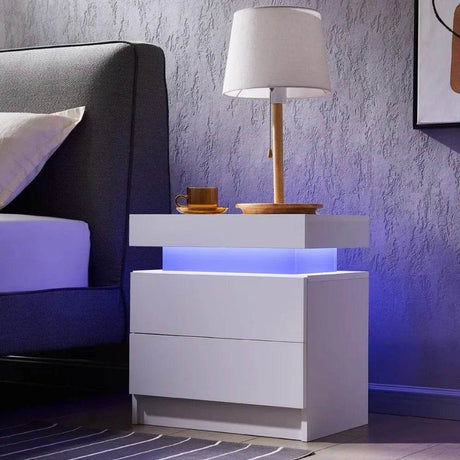 Set of 2 Modern Morocco LED Nightstands With Drawers - Sleep Galleria