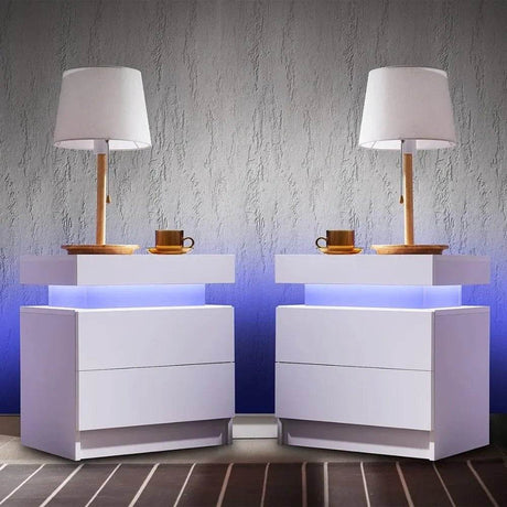 Set of 2 Modern Morocco LED Nightstands With Drawers - Sleep Galleria