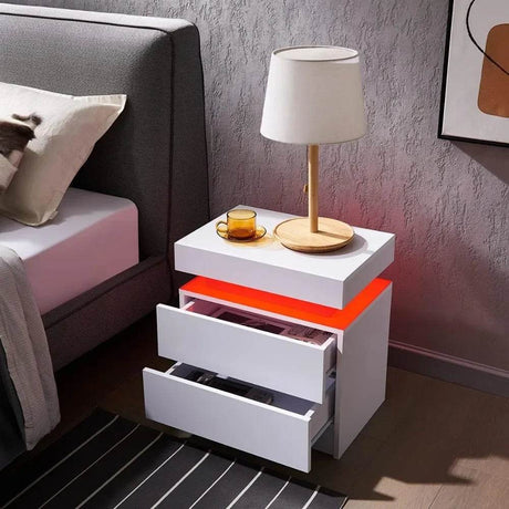 Set of 2 Modern Morocco LED Nightstands With Drawers - Sleep Galleria