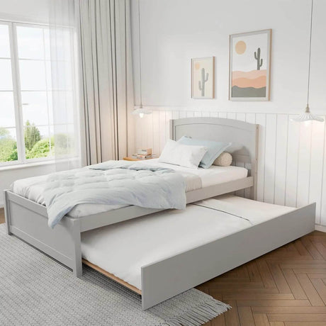 Solid Wood Twin Trundle Daybed Frame With Slat Support - GUANGBAI - Sleep Galleria