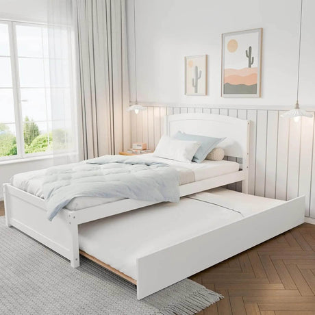 Solid Wood Twin Trundle Daybed Frame With Slat Support - GUANGBAI - Sleep Galleria