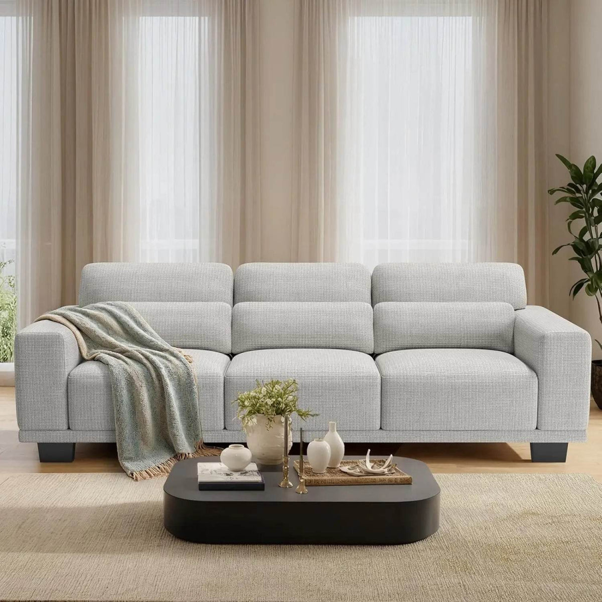 Modern Cotton Upholstered 3-Seater Living Room Sofa - Sleep Galleria
