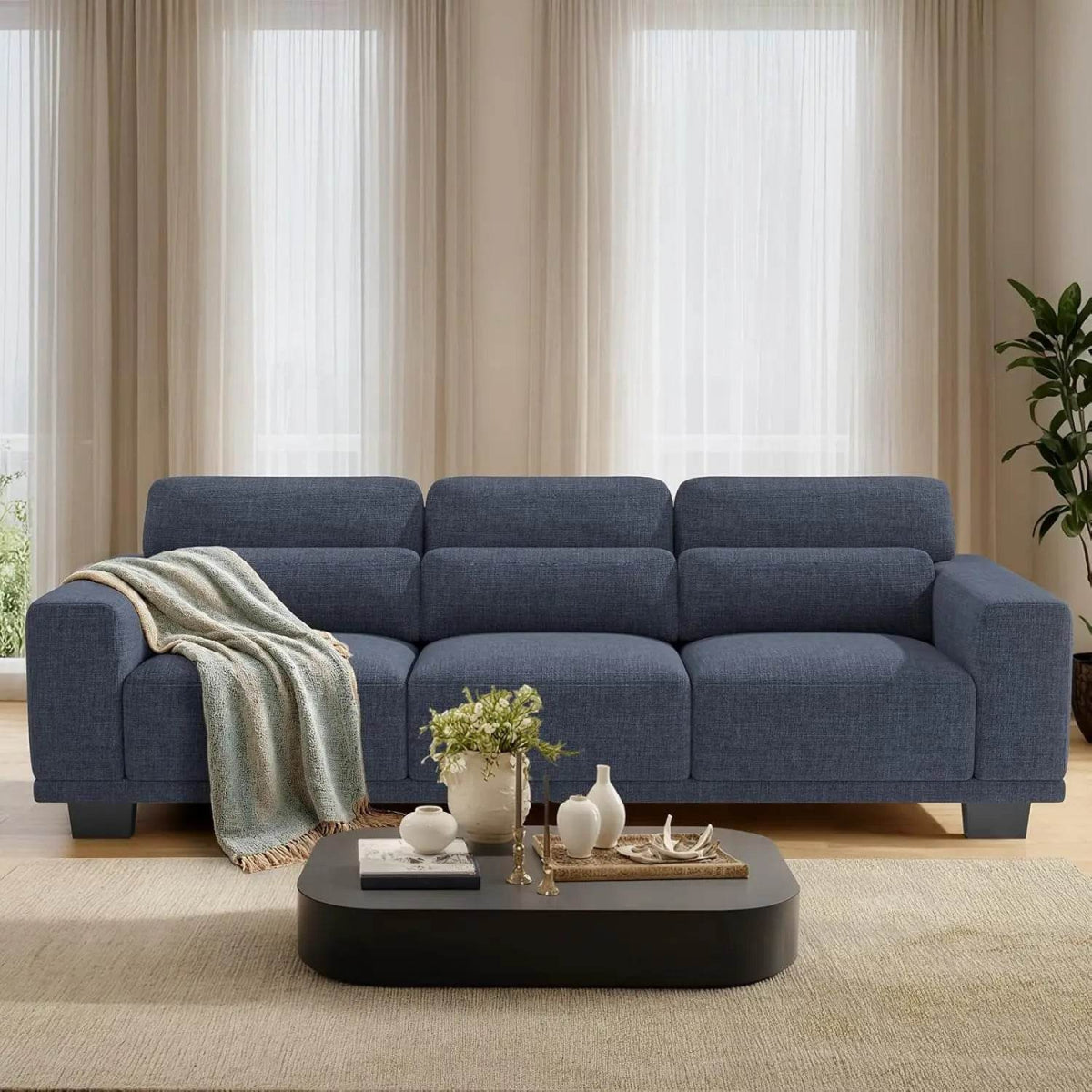 Modern Cotton Upholstered 3-Seater Living Room Sofa - Sleep Galleria
