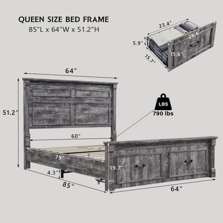 Farmhouse Wood Bed Frame with Storage Drawers - Gyroor - Sleep Galleria