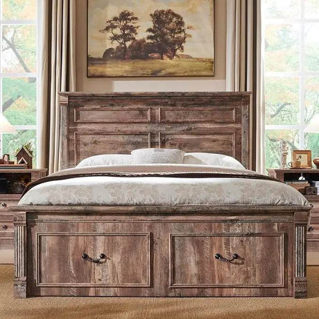 Farmhouse Wood Bed Frame with Storage Drawers - Gyroor - Sleep Galleria