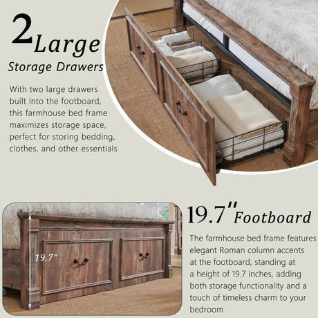 Farmhouse Wood Bed Frame with Storage Drawers - Gyroor - Sleep Galleria