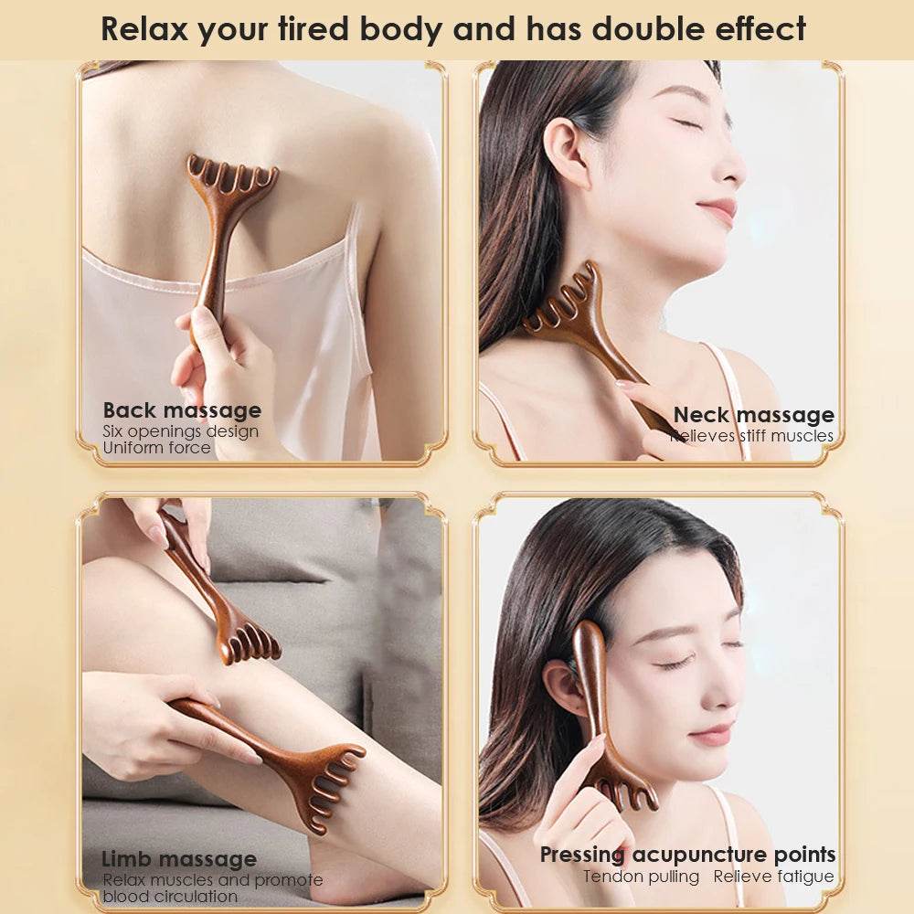 Natural Sandalwood Six - Claw Meridian Massage Comb - Hailicare - Sleep Galleria