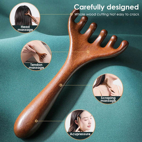 Natural Sandalwood Six - Claw Meridian Massage Comb - Hailicare - Sleep Galleria