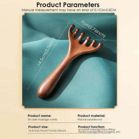 Natural Sandalwood Six - Claw Meridian Massage Comb - Hailicare - Sleep Galleria