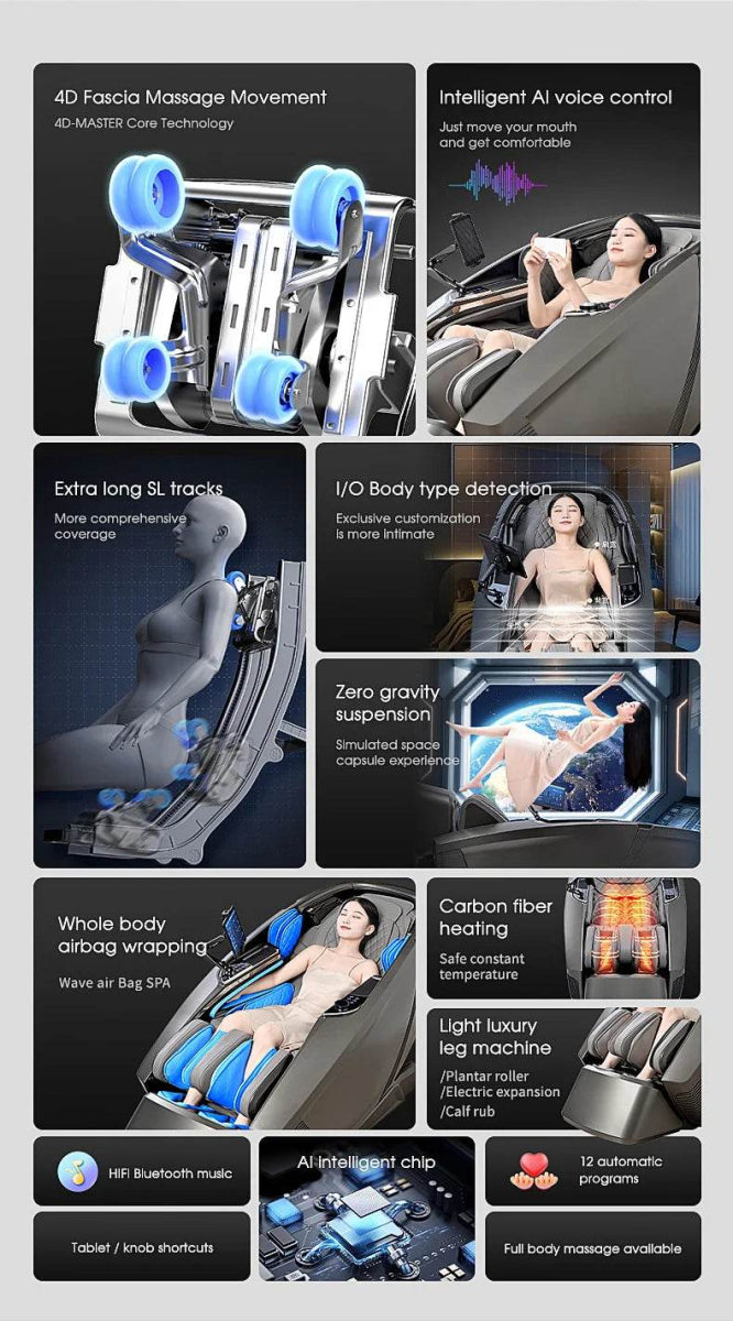 4D AI Voice Body Detection Zero Gravity Massage Chair - HEALTHFOREVER - Sleep Galleria