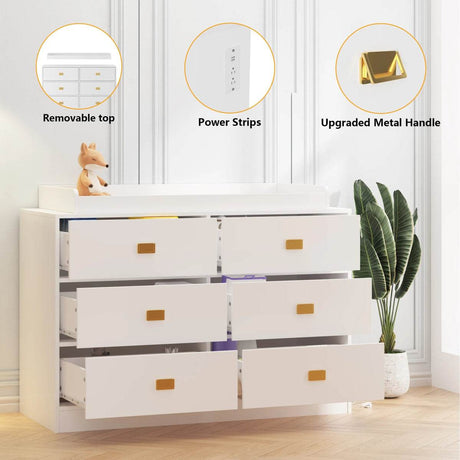 Changing Table Dresser With 6 Drawers And Removable Top - Sleep Galleria