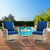 3-Piece Outdoor Rattan Wicker Swivel Rocking Chair Set - Sleep Galleria