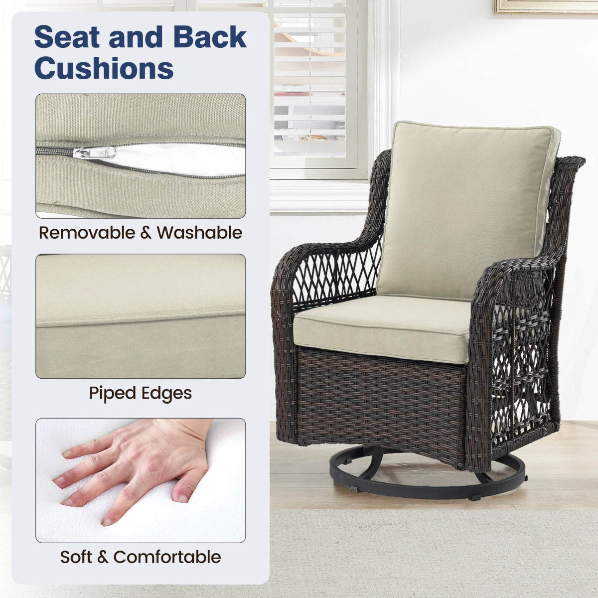 3-Piece Outdoor Rattan Wicker Swivel Rocking Chair Set - Sleep Galleria