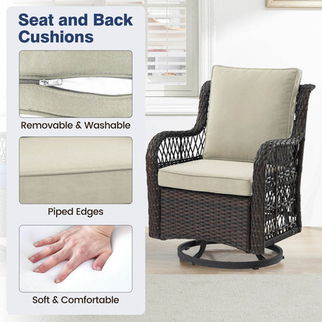 3-Piece Outdoor Rattan Wicker Swivel Rocking Chair Set - Sleep Galleria