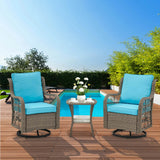 3-Piece Outdoor Rattan Wicker Swivel Rocking Chair Set - Sleep Galleria