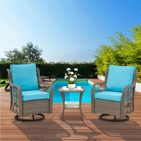 3-Piece Outdoor Rattan Wicker Swivel Rocking Chair Set - Sleep Galleria