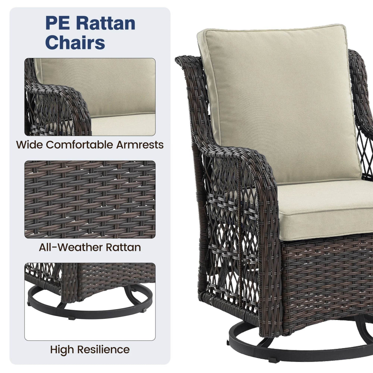 3-Piece Outdoor Rattan Wicker Swivel Rocking Chair Set - Sleep Galleria