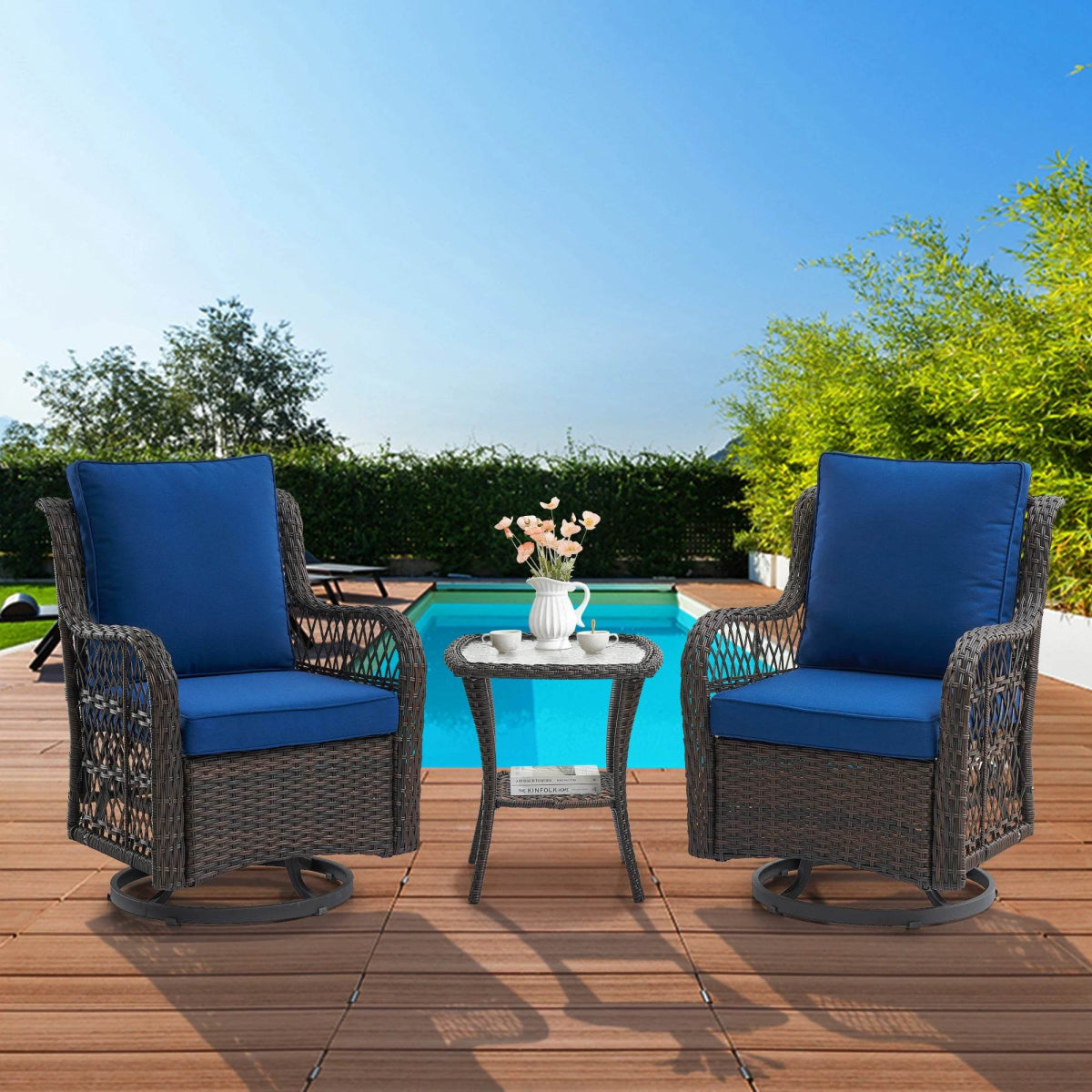 3-Piece Outdoor Rattan Wicker Swivel Rocking Chair Set - Sleep Galleria