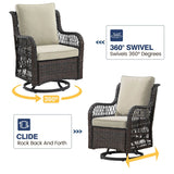 3-Piece Outdoor Rattan Wicker Swivel Rocking Chair Set - Sleep Galleria
