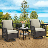 3-Piece Outdoor Rattan Wicker Swivel Rocking Chair Set - Sleep Galleria