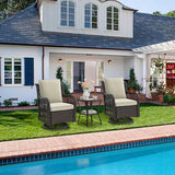 3-Piece Outdoor Rattan Wicker Swivel Rocking Chair Set - Sleep Galleria