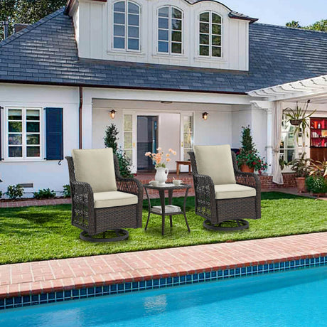 3-Piece Outdoor Rattan Wicker Swivel Rocking Chair Set - Sleep Galleria