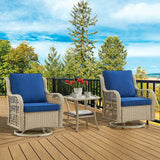 3-Piece Outdoor Rattan Wicker Swivel Rocking Chair Set - Sleep Galleria