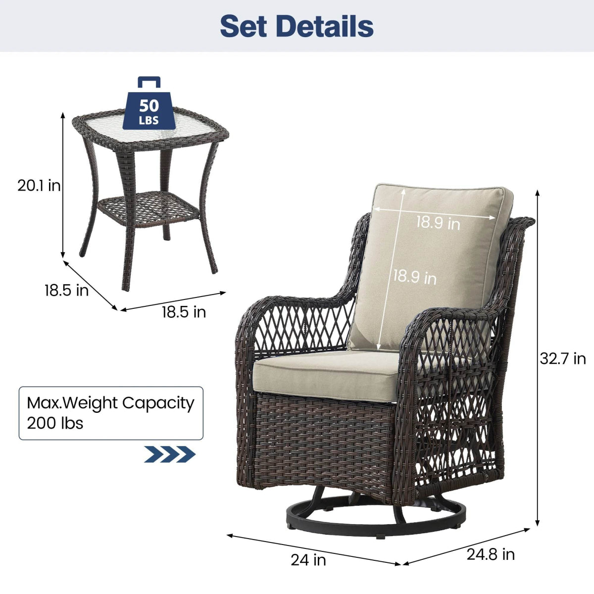 3-Piece Outdoor Rattan Wicker Swivel Rocking Chair Set - Sleep Galleria