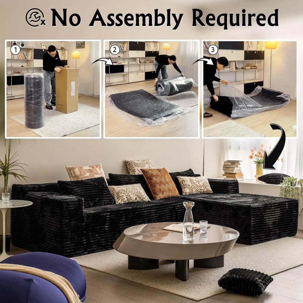 104 - Inch Modular Corduroy Sectional Sofa With Chaise - HUANZHUANG - Sleep Galleria