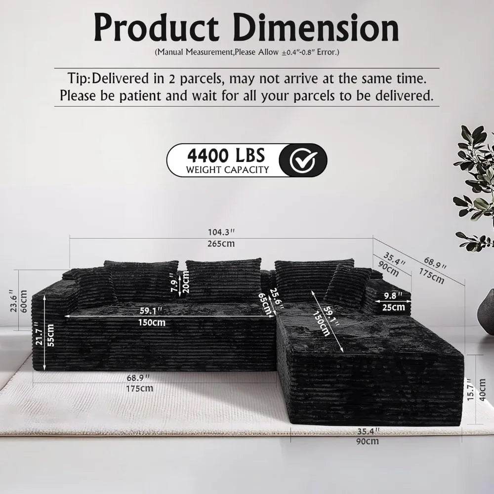 104 - Inch Modular Corduroy Sectional Sofa With Chaise - HUANZHUANG - Sleep Galleria
