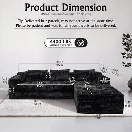104 - Inch Modular Corduroy Sectional Sofa With Chaise - HUANZHUANG - Sleep Galleria