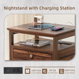 Farmhouse Wood Nightstand With Charging Station - HUANZHUANG - Sleep Galleria