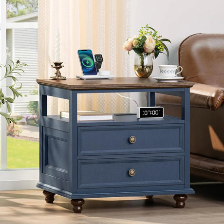Farmhouse Wood Nightstand With Charging Station - HUANZHUANG - Sleep Galleria