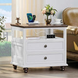 Farmhouse Wood Nightstand With Charging Station - HUANZHUANG - Sleep Galleria