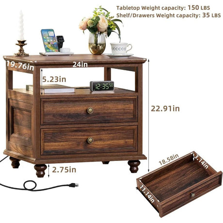 Farmhouse Wood Nightstand With Charging Station - HUANZHUANG - Sleep Galleria