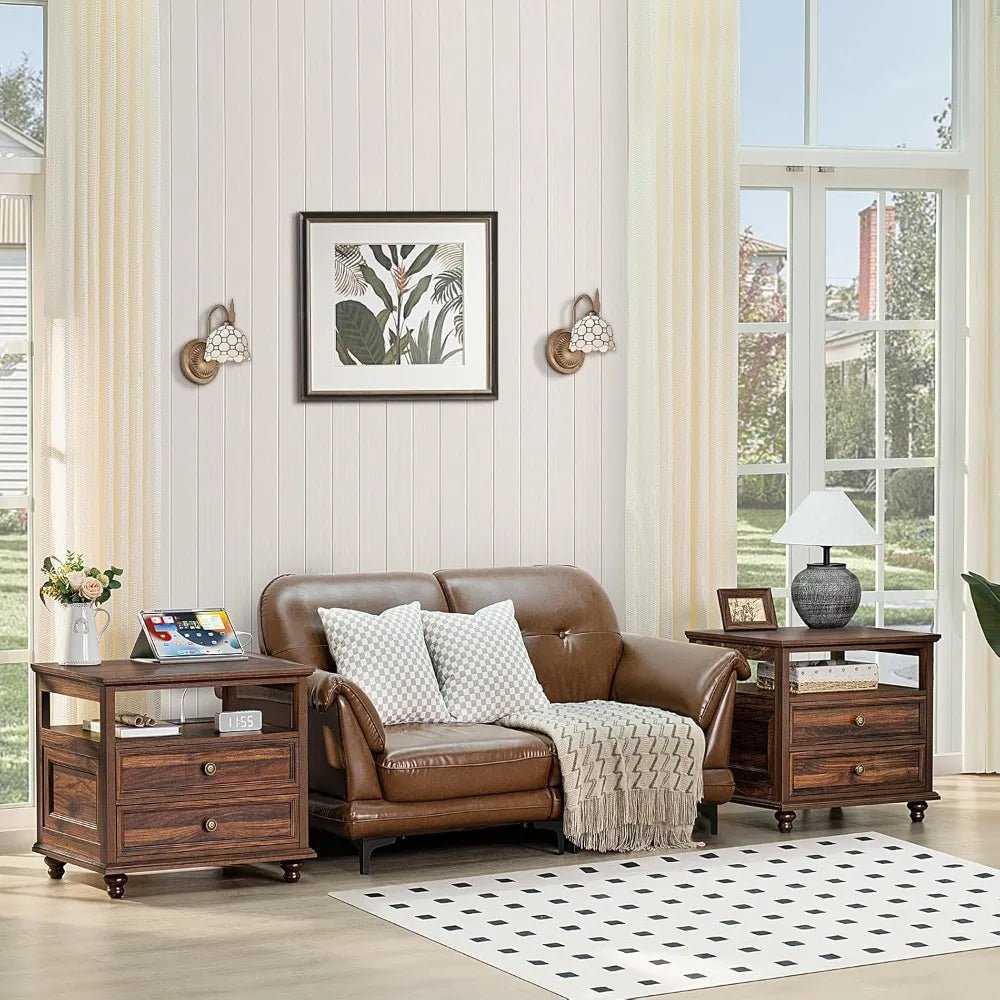 Farmhouse Wood Nightstand With Charging Station - HUANZHUANG - Sleep Galleria