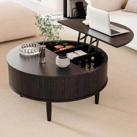 Lift Top Round Fluted Coffee Table With Storage - HUANZHUANG - Sleep Galleria