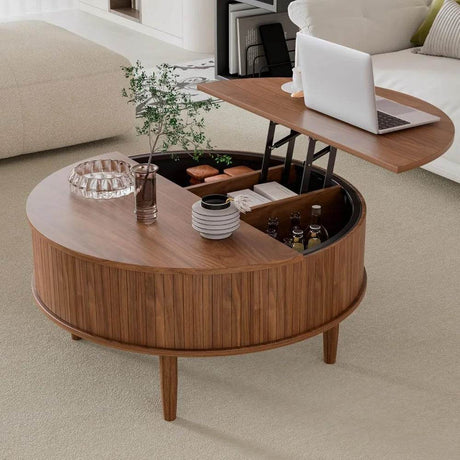 Lift Top Round Fluted Coffee Table With Storage - HUANZHUANG - Sleep Galleria