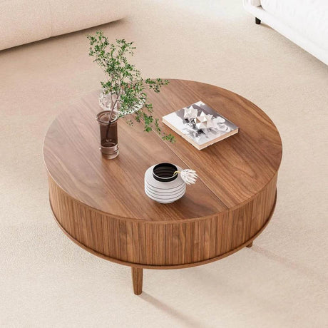 Lift Top Round Fluted Coffee Table With Storage - HUANZHUANG - Sleep Galleria