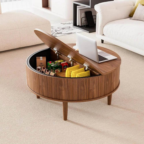 Lift Top Round Fluted Coffee Table With Storage - HUANZHUANG - Sleep Galleria