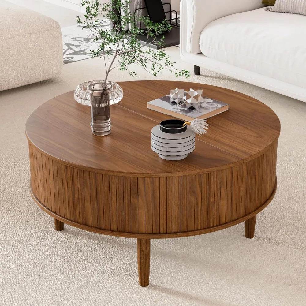 Lift Top Round Fluted Coffee Table With Storage - HUANZHUANG - Sleep Galleria